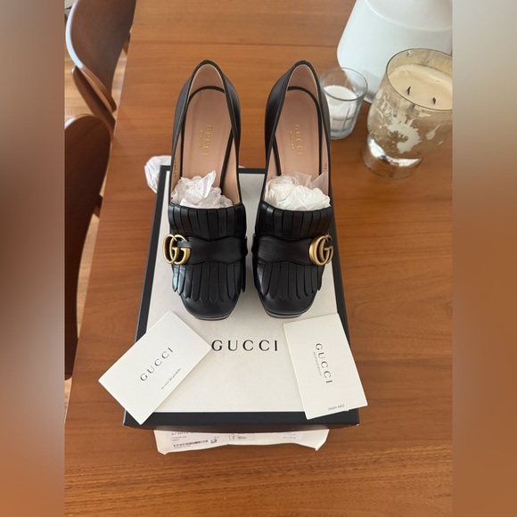 Gucci Black Platform Heels with Gold Accent - Picture 3 of 13
